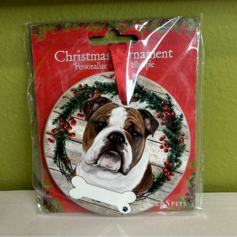 E&S Pets Bulldog Dog Ceramic Christmas Ornament